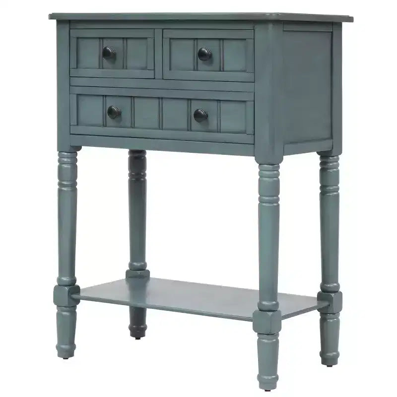 Table console étroite rétro Okak 23,7 po, table d'entrée avec trois tiroirs de rangement et étagère inférieure, table de couloir pour salon, entrée