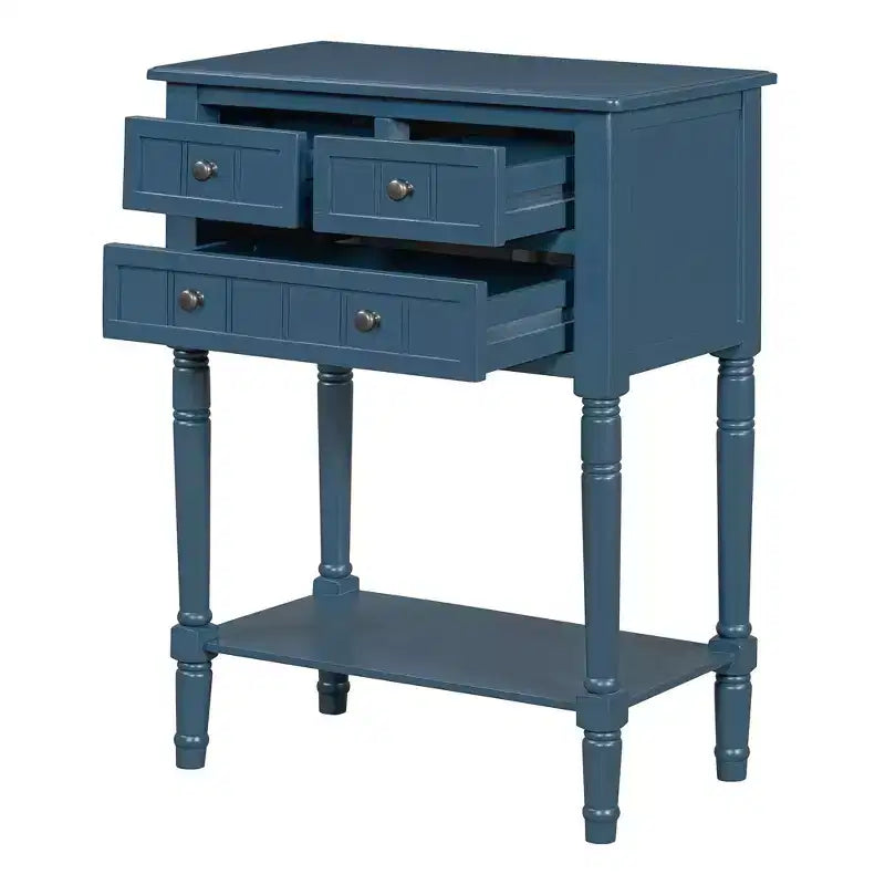 Table console étroite rétro Okak 23,7 po, table d'entrée avec trois tiroirs de rangement et étagère inférieure, table de couloir pour salon, entrée