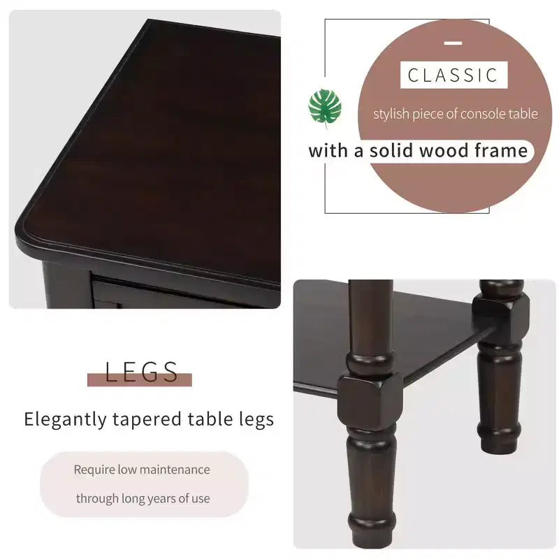 Table console étroite rétro Okak 23,7 po, table d'entrée avec trois tiroirs de rangement et étagère inférieure, table de couloir pour salon, entrée
