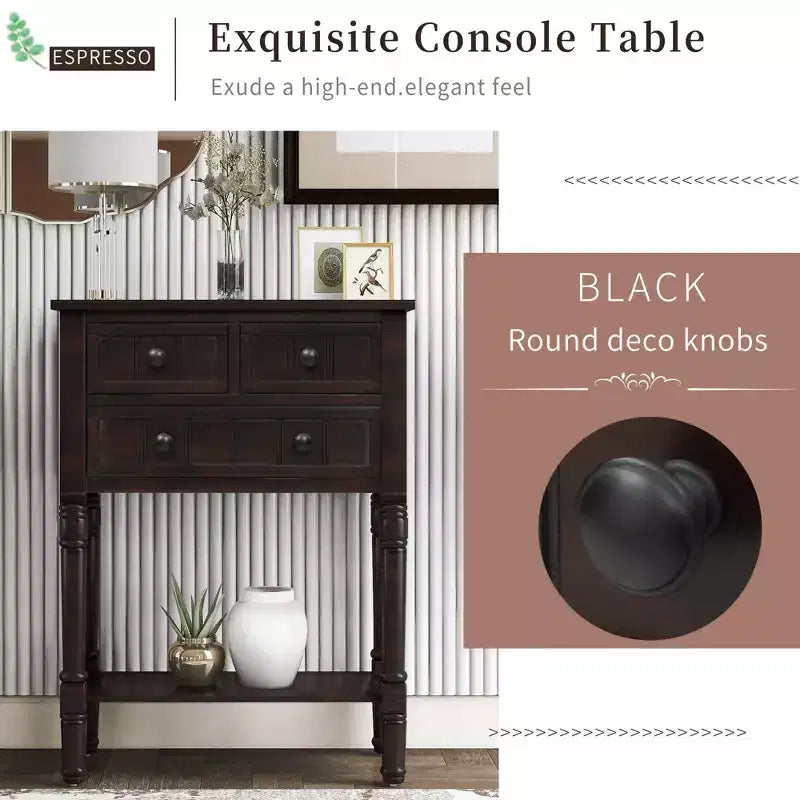 Table console étroite rétro Okak 23,7 po, table d'entrée avec trois tiroirs de rangement et étagère inférieure, table de couloir pour salon, entrée