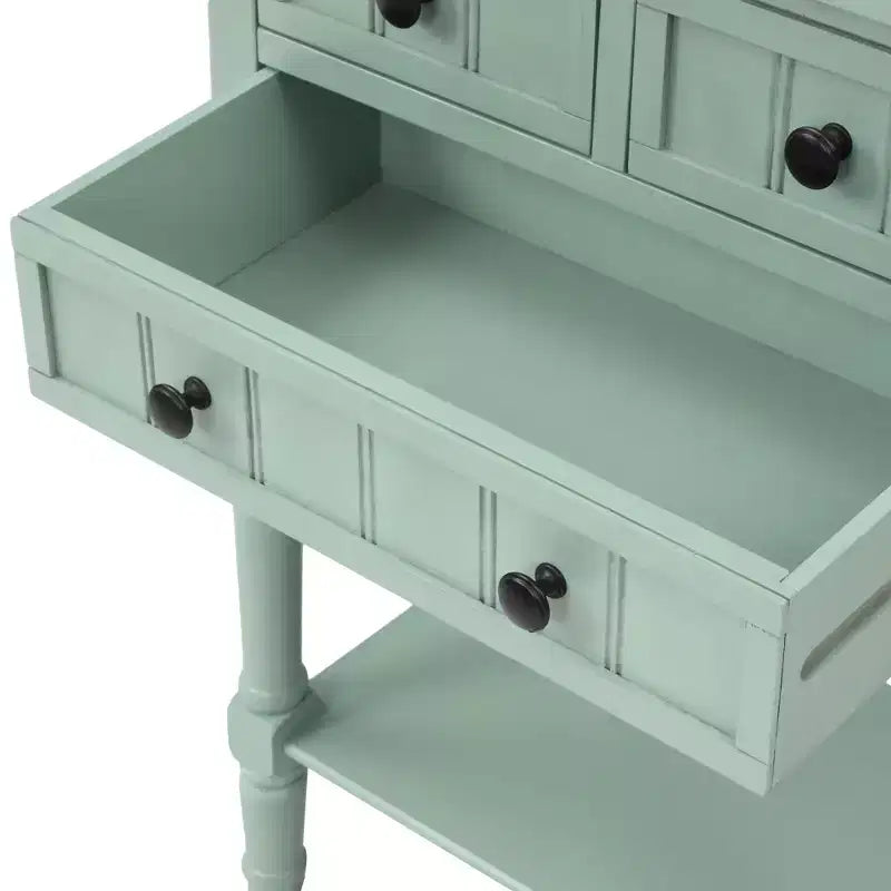 Table console étroite rétro Okak 23,7 po, table d'entrée avec trois tiroirs de rangement et étagère inférieure, table de couloir pour salon, entrée