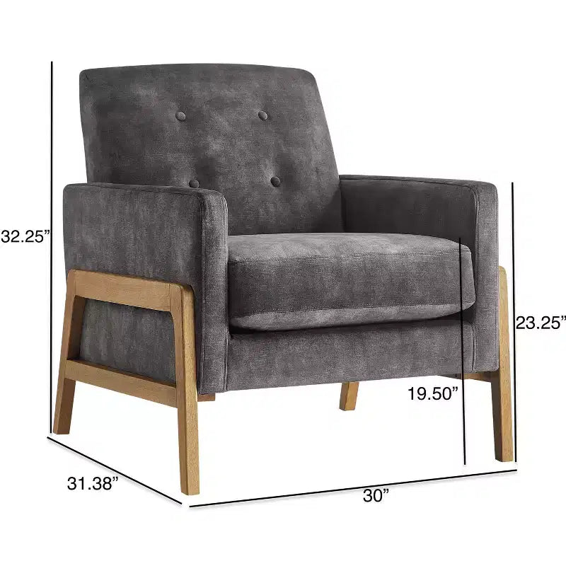 Fauteuil rembourré Okak moderne et élégant à dossier capitonné avec cadre en bois massif, chaise de lecture et de détente pour salons, zones de relaxation