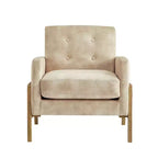 Fauteuil rembourré Okak moderne et élégant à dossier capitonné avec cadre en bois massif, chaise de lecture et de détente pour salons, zones de relaxation