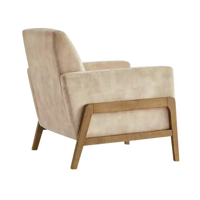 Fauteuil rembourré Okak moderne et élégant à dossier capitonné avec cadre en bois massif, chaise de lecture et de détente pour salons, zones de relaxation