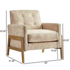 Fauteuil rembourré Okak moderne et élégant à dossier capitonné avec cadre en bois massif, chaise de lecture et de détente pour salons, zones de relaxation
