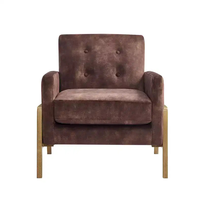 Fauteuil rembourré Okak moderne et élégant à dossier capitonné avec cadre en bois massif, chaise de lecture et de détente pour salons, zones de relaxation