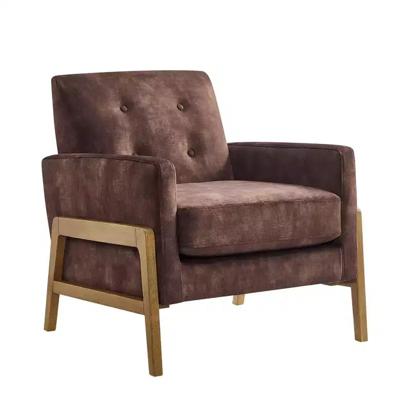 Fauteuil rembourré Okak moderne et élégant à dossier capitonné avec cadre en bois massif, chaise de lecture et de détente pour salons, zones de relaxation