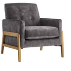 Fauteuil rembourré Okak moderne et élégant à dossier capitonné avec cadre en bois massif, chaise de lecture et de détente pour salons, zones de relaxation