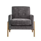 Fauteuil rembourré Okak moderne et élégant à dossier capitonné avec cadre en bois massif, chaise de lecture et de détente pour salons, zones de relaxation