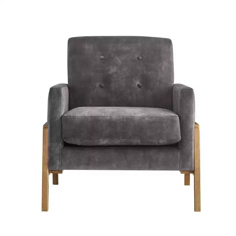 Fauteuil rembourré Okak moderne et élégant à dossier capitonné avec cadre en bois massif, chaise de lecture et de détente pour salons, zones de relaxation