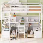Lit superposé simple Okak de 79,53 pouces avec bureau, cadre de lit avec étagères de rangement, sièges et tiroirs, lit mezzanine simple pour chambre à coucher, chambre d'enfant