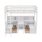 Lit superposé simple Okak de 79,53 pouces avec bureau, cadre de lit avec étagères de rangement, sièges et tiroirs, lit mezzanine simple pour chambre à coucher, chambre d'enfant