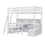 Lit superposé simple Okak de 79,53 pouces avec bureau, cadre de lit avec étagères de rangement, sièges et tiroirs, lit mezzanine simple pour chambre à coucher, chambre d'enfant