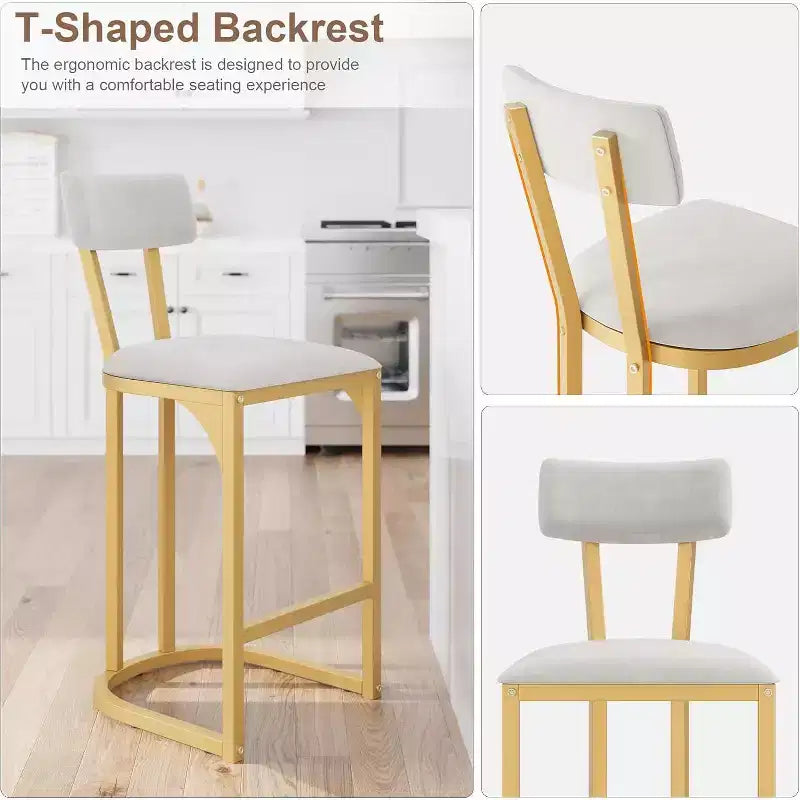 Lot de 2 tabourets de bar CuisinSmart, tabourets de bar hauts modernes avec dossier, tabourets de bar hauteur comptoir, tabourets de comptoir en métal rembourrés