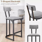 Lot de 2 tabourets de bar CuisinSmart, tabourets de bar hauts modernes avec dossier, tabourets de bar hauteur comptoir, tabourets de comptoir en métal rembourrés