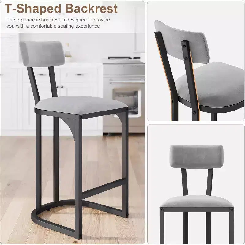 Lot de 2 tabourets de bar CuisinSmart, tabourets de bar hauts modernes avec dossier, tabourets de bar hauteur comptoir, tabourets de comptoir en métal rembourrés