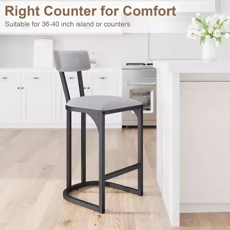 Lot de 2 tabourets de bar CuisinSmart, tabourets de bar hauts modernes avec dossier, tabourets de bar hauteur comptoir, tabourets de comptoir en métal rembourrés