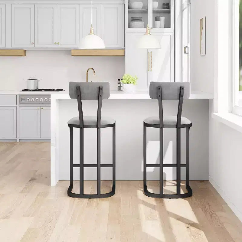 Lot de 2 tabourets de bar CuisinSmart, tabourets de bar hauts modernes avec dossier, tabourets de bar hauteur comptoir, tabourets de comptoir en métal rembourrés