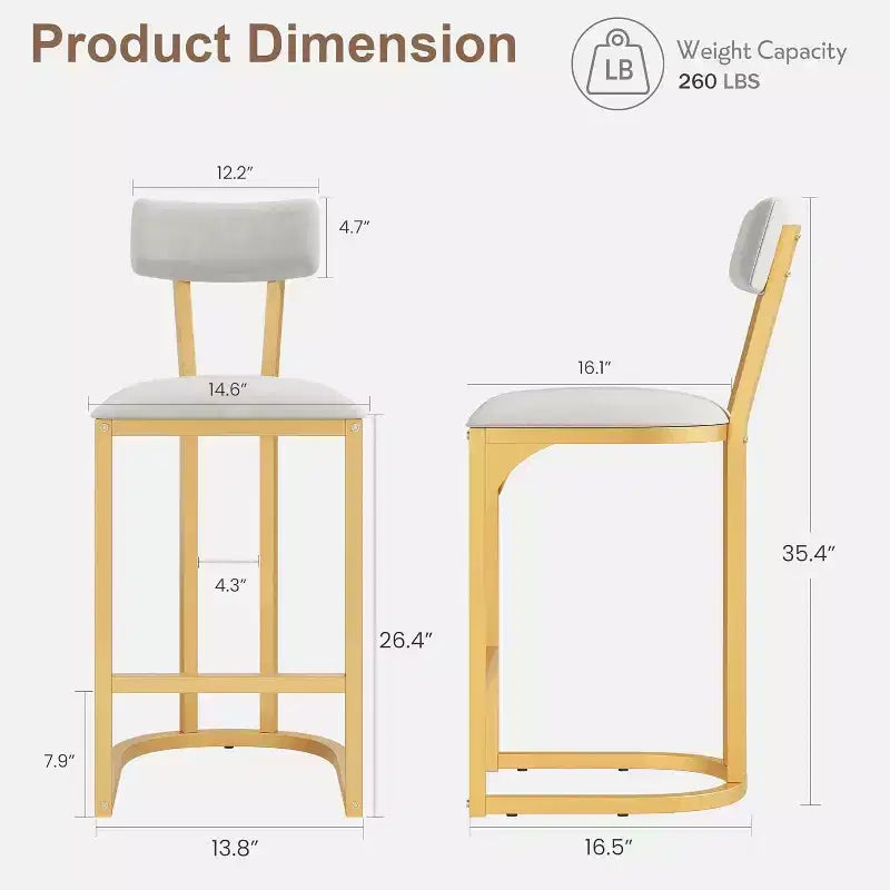 Lot de 2 tabourets de bar CuisinSmart, tabourets de bar hauts modernes avec dossier, tabourets de bar hauteur comptoir, tabourets de comptoir en métal rembourrés