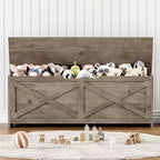 Coffre à jouets, Banc de rangement pour jouets en bois avec charnières, Montage facile, Grand coffre de rangement pour jouets, Boîte à jouets pour entrée, salon, chambre à coucher