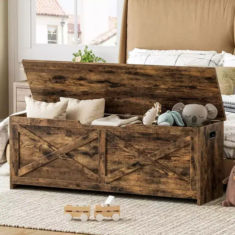 Coffre à jouets, Banc de rangement pour jouets en bois avec charnières, Montage facile, Grand coffre de rangement pour jouets, Boîte à jouets pour entrée, salon, chambre à coucher