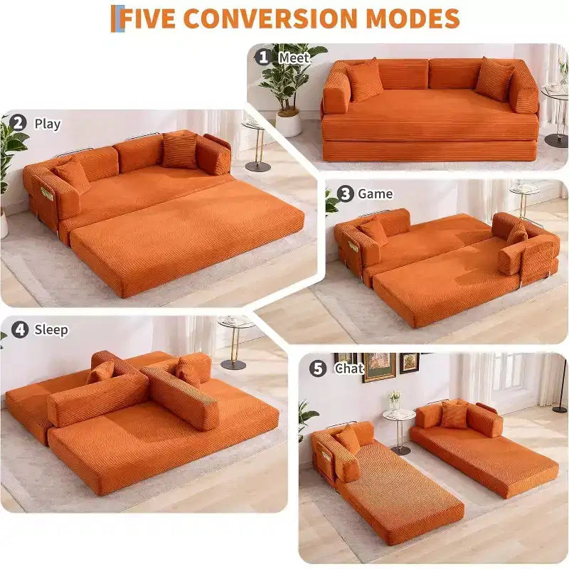 Canapé convertible, Lit escamotable avec 2 oreillers, Canapé convertible sans cadre en velours côtelé moelleux, Aucun assemblage requis pour le salon, la chambre à coucher