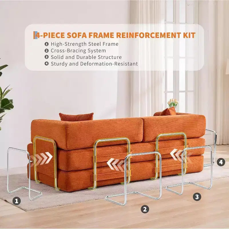 Canapé convertible, Lit escamotable avec 2 oreillers, Canapé convertible sans cadre en velours côtelé moelleux, Aucun assemblage requis pour le salon, la chambre à coucher