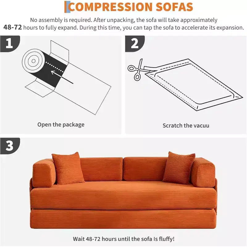 Canapé convertible, Lit escamotable avec 2 oreillers, Canapé convertible sans cadre en velours côtelé moelleux, Aucun assemblage requis pour le salon, la chambre à coucher