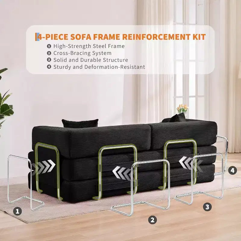 Canapé convertible, Lit escamotable avec 2 oreillers, Canapé convertible sans cadre en velours côtelé moelleux, Aucun assemblage requis pour le salon, la chambre à coucher