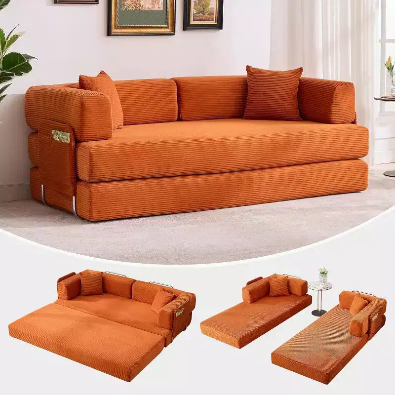 Canapé convertible, Lit escamotable avec 2 oreillers, Canapé convertible sans cadre en velours côtelé moelleux, Aucun assemblage requis pour le salon, la chambre à coucher