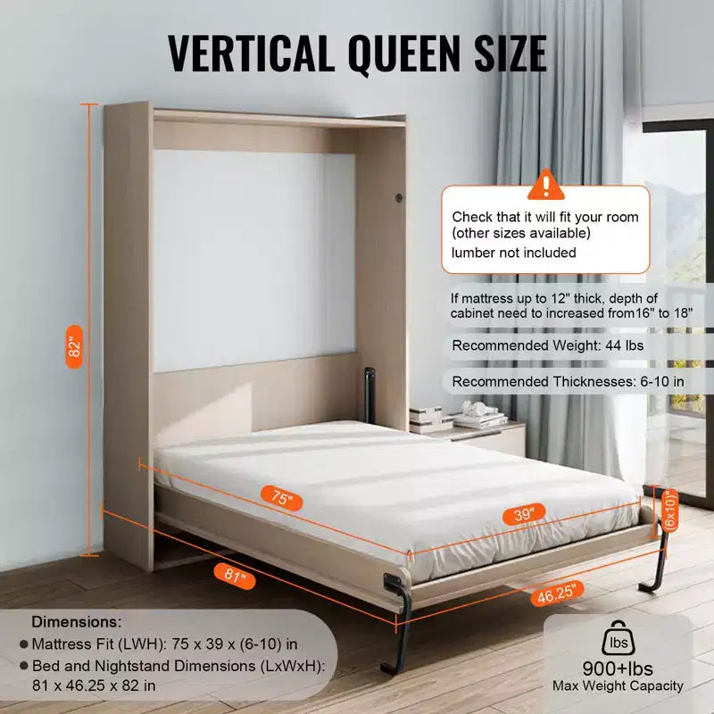 VEVOR Kit Lit Escamotable, Taille Simple, Kit Quincaillerie Mécanique Deluxe pour Lit Mural Vertical DIY, Support de Cadre de Lit Robuste à Levier Pneumatique, Lit Pliant, Noir