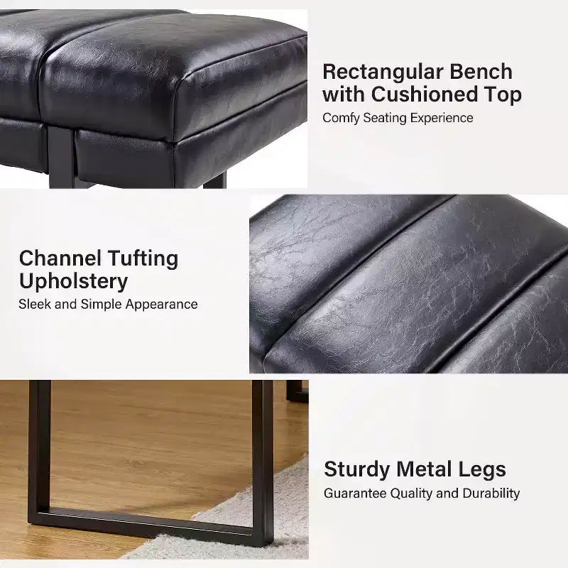 Banc Fritz moderne rembourré capitonné avec pieds en métal|ART OF LIVING DESIGNS