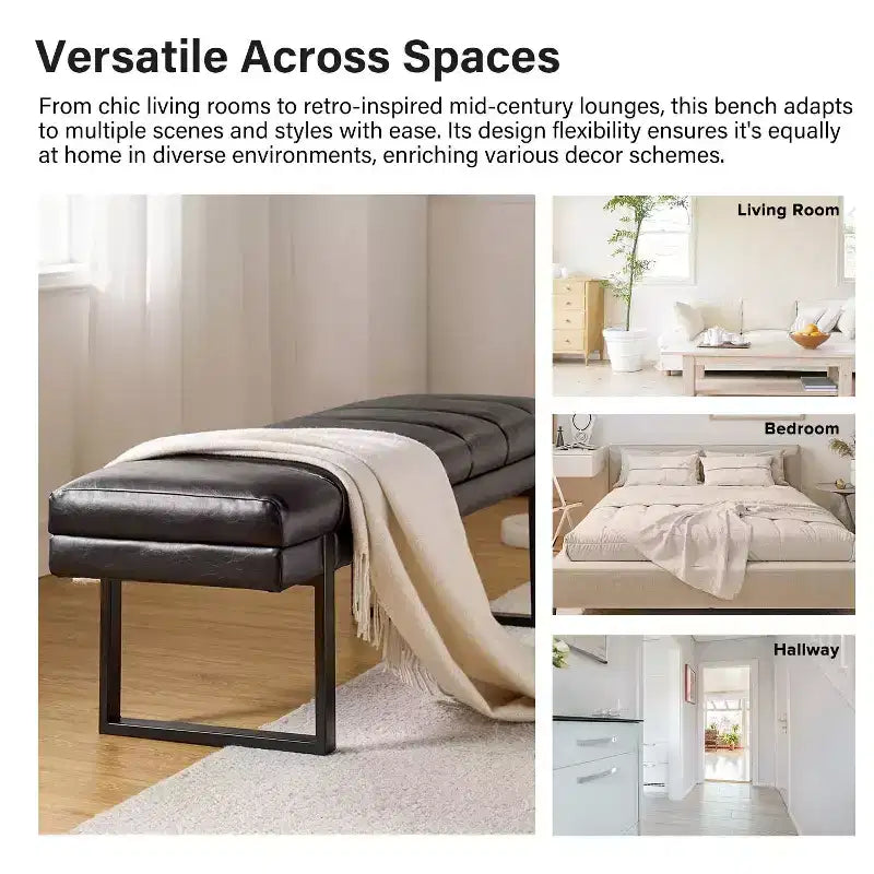 Banc Fritz moderne rembourré capitonné avec pieds en métal|ART OF LIVING DESIGNS