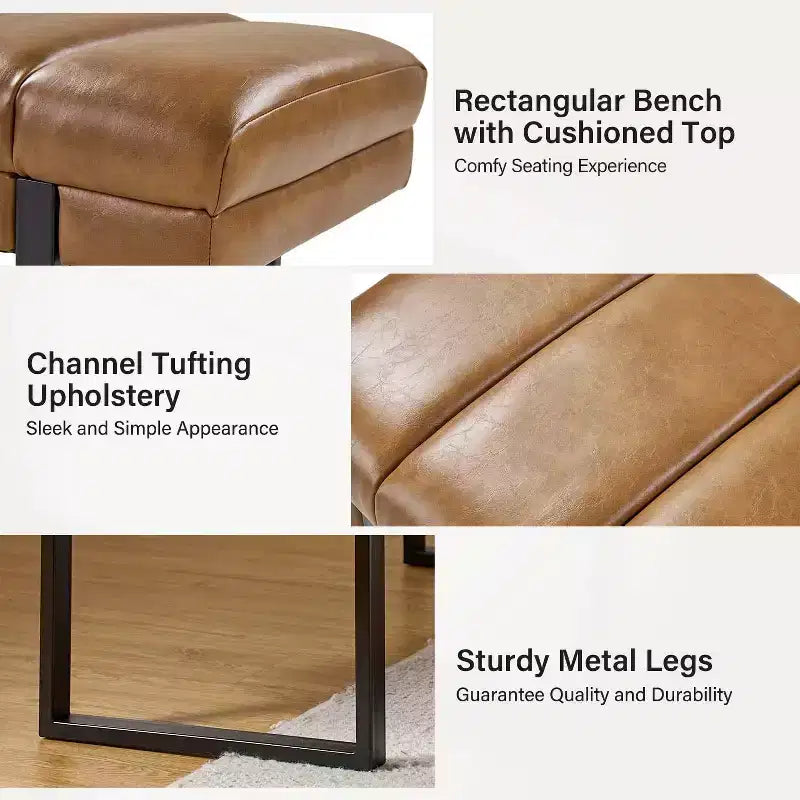 Banc Fritz moderne rembourré capitonné avec pieds en métal|ART OF LIVING DESIGNS