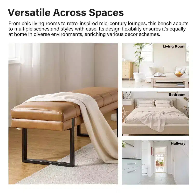 Banc Fritz moderne rembourré capitonné avec pieds en métal|ART OF LIVING DESIGNS