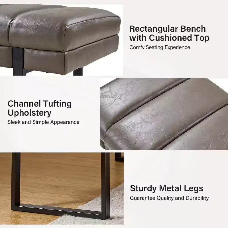 Banc Fritz moderne rembourré capitonné avec pieds en métal|ART OF LIVING DESIGNS