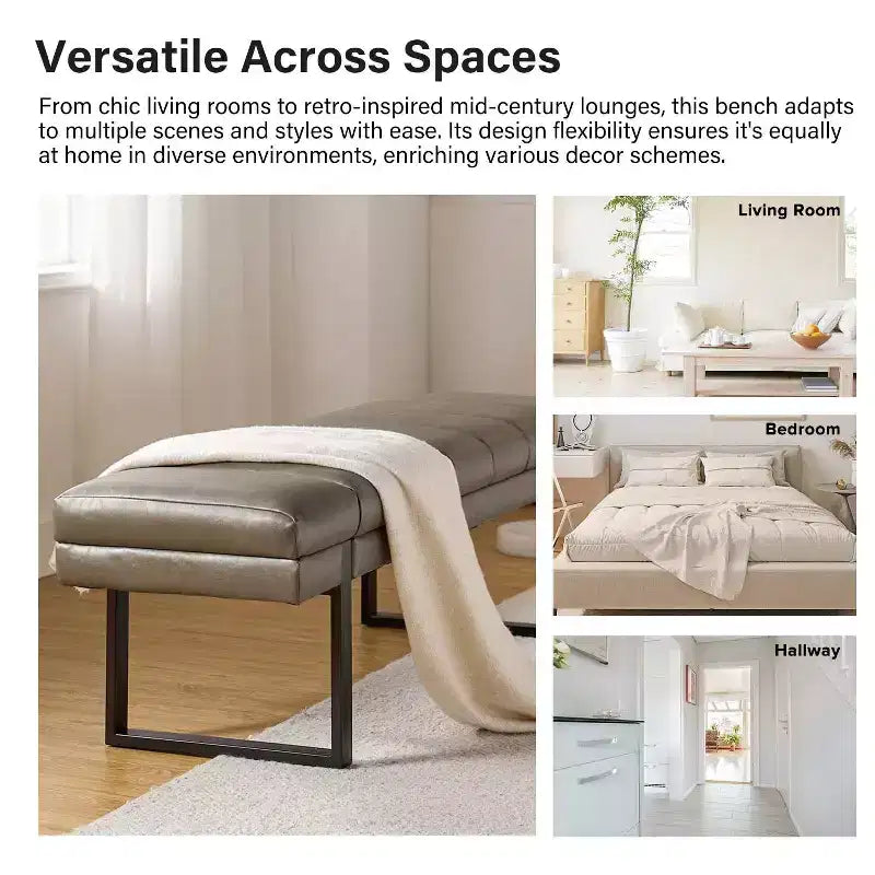Banc Fritz moderne rembourré capitonné avec pieds en métal|ART OF LIVING DESIGNS