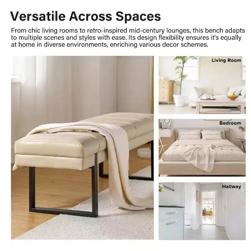 Banc Fritz moderne rembourré capitonné avec pieds en métal|ART OF LIVING DESIGNS