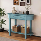 Table console élégante Okak avec finition lisse, table d'entrée avec design incurvé et 2 tiroirs, table d'appoint pour salon, couloir