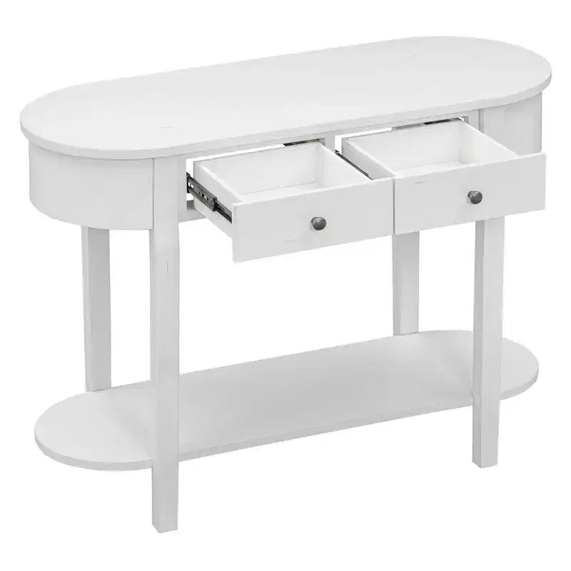 Table console élégante Okak avec finition lisse, table d'entrée avec design incurvé et 2 tiroirs, table d'appoint pour salon, couloir