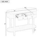Table console élégante Okak avec finition lisse, table d'entrée avec design incurvé et 2 tiroirs, table d'appoint pour salon, couloir