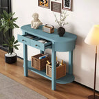 Table console élégante Okak avec finition lisse, table d'entrée avec design incurvé et 2 tiroirs, table d'appoint pour salon, couloir