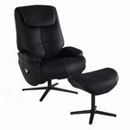 Fauteuil d'appoint pivotant Royal Hampton avec pouf, cuir pleine fleur noir moelleux