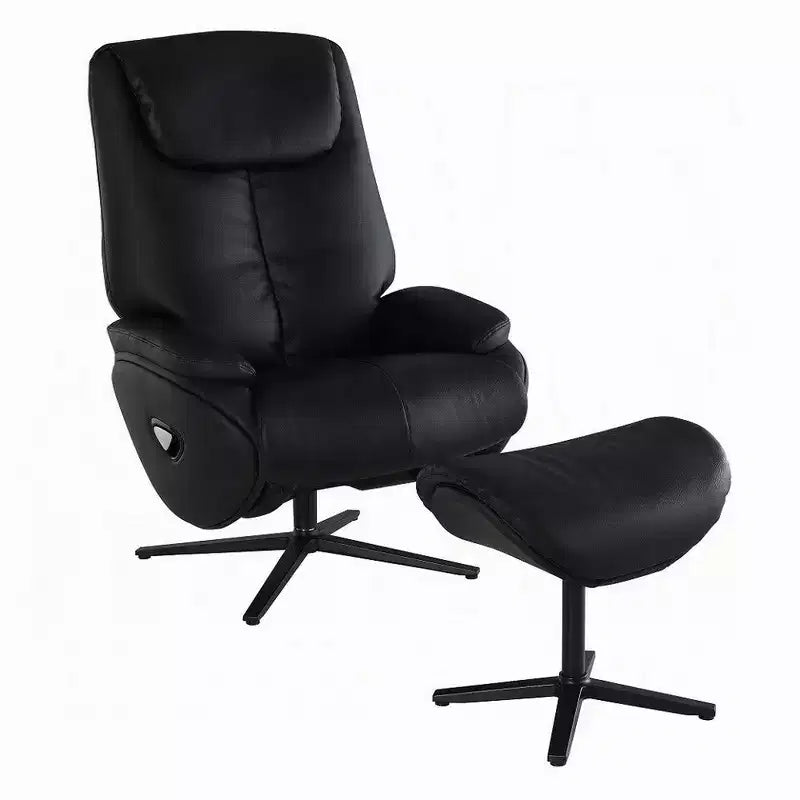 Fauteuil d'appoint pivotant Royal Hampton avec pouf, cuir pleine fleur noir moelleux