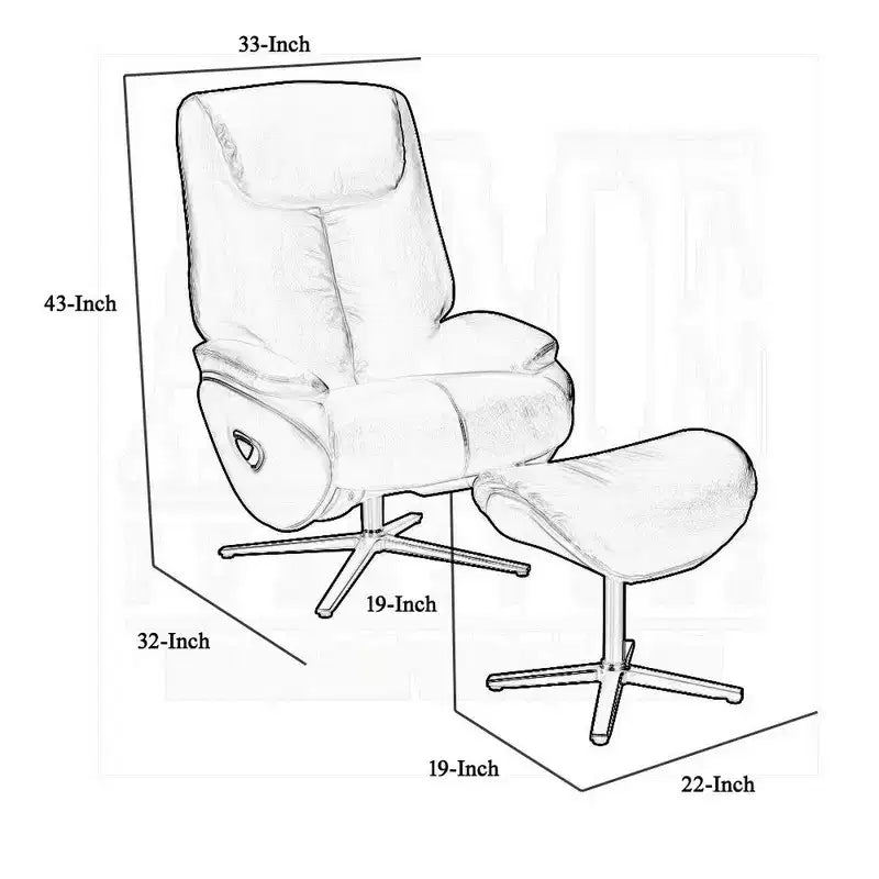 Fauteuil d'appoint pivotant Royal Hampton avec pouf, cuir pleine fleur noir moelleux