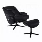Fauteuil d'appoint pivotant Royal Hampton avec pouf, cuir pleine fleur noir moelleux