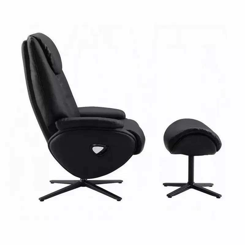 Fauteuil d'appoint pivotant Royal Hampton avec pouf, cuir pleine fleur noir moelleux