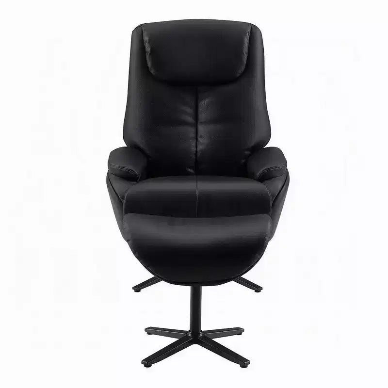 Fauteuil d'appoint pivotant Royal Hampton avec pouf, cuir pleine fleur noir moelleux