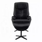 Fauteuil d'appoint pivotant Royal Hampton avec pouf, cuir pleine fleur noir moelleux