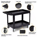 Chariot de service lourd à 2 niveaux CuisinSmart, chariot utilitaire roulant avec roues pivotantes à 360° et étagère surdimensionnée, pour entrepôt, garage, nettoyage